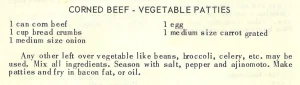 Corned Beef – Vegetable Patties