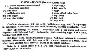 Chocolate Cake (1st Prize County Fair)