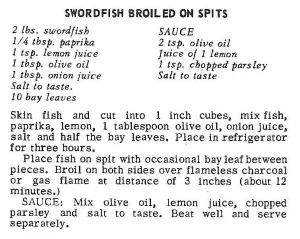 Swordfish Broiled on Spits