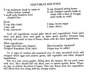 Sushi Vegetables and Stock