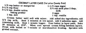 Coconut Layer Cake (1st Prize County Fair)