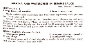 Makina and Watercress in Sesame Sauce