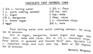 Chocolate Chip Oatmeal Cake