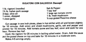 Rigatoni con Salsiecia (Sausage)