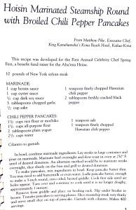 Hoisin Marinated Steamship Round with Broiled Chili Pepper Pancakes