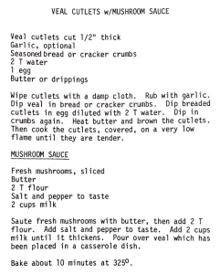 Veal Cutlets w/ Mushroom Sauce