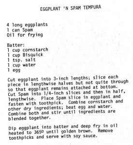 Eggplant ‘N Spam Tempura
