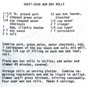 Sweet-Sour Won Bok Rolls