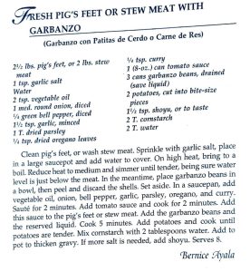 Fresh Pig’s Feet or Stew Meat with Garbanzo (Garbanzo con Patitas de Cerdo o Carne de Res)